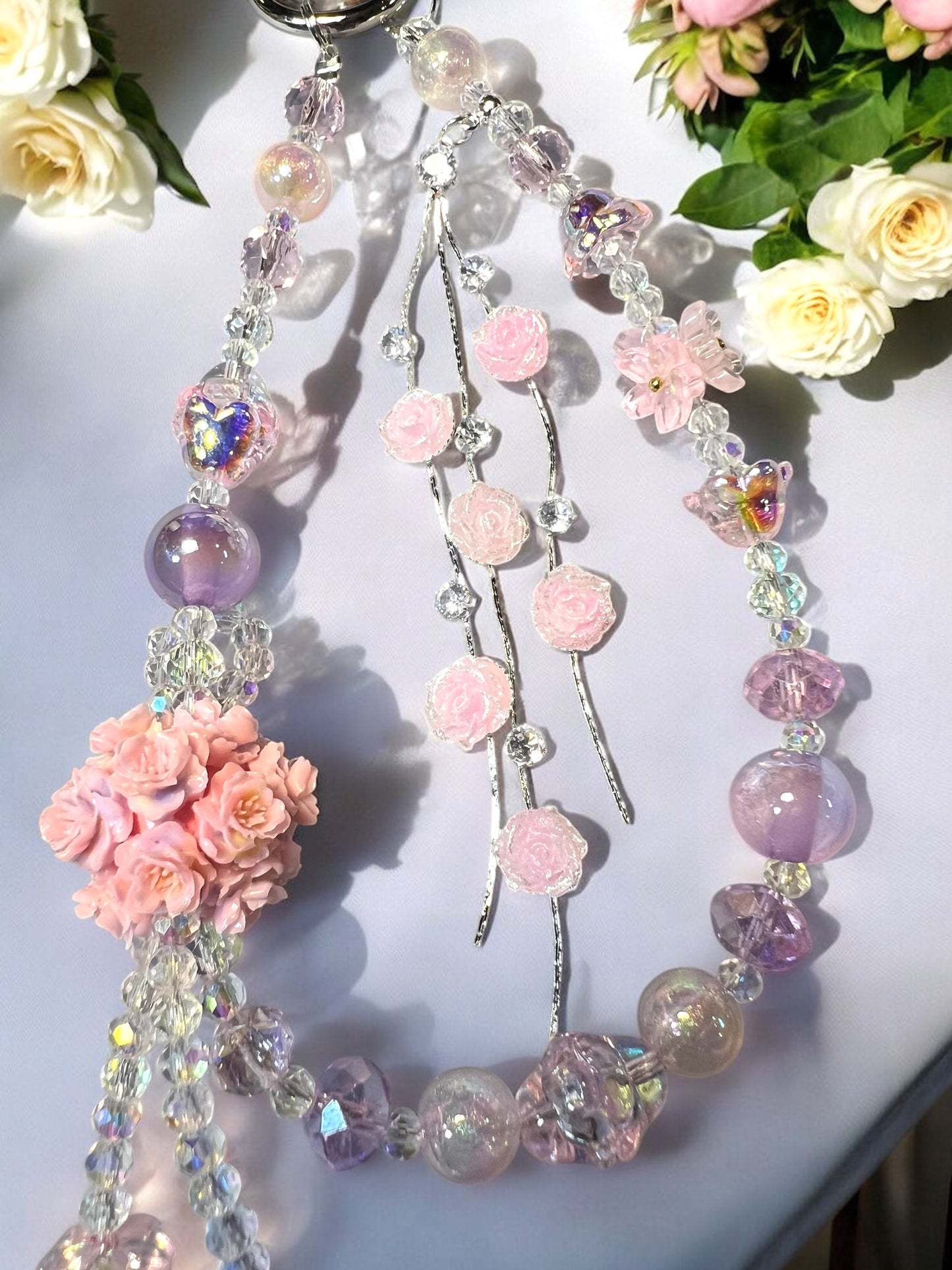 Handmade Phone Chain-Acrylic, Metal & Glass Beads with Resin