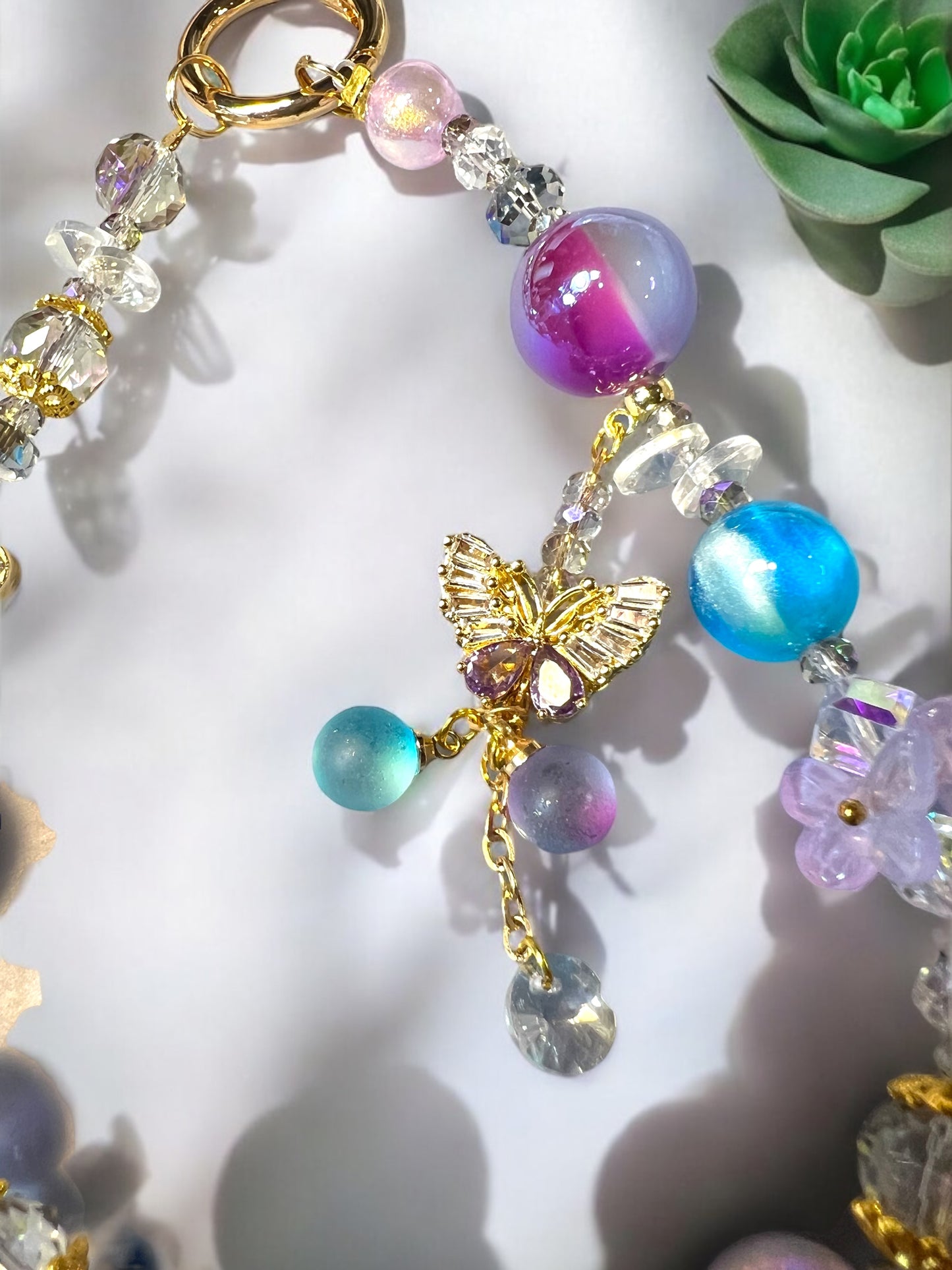 Handmade Phone Chain-Acrylic, Metal & Glass Beads with Resin