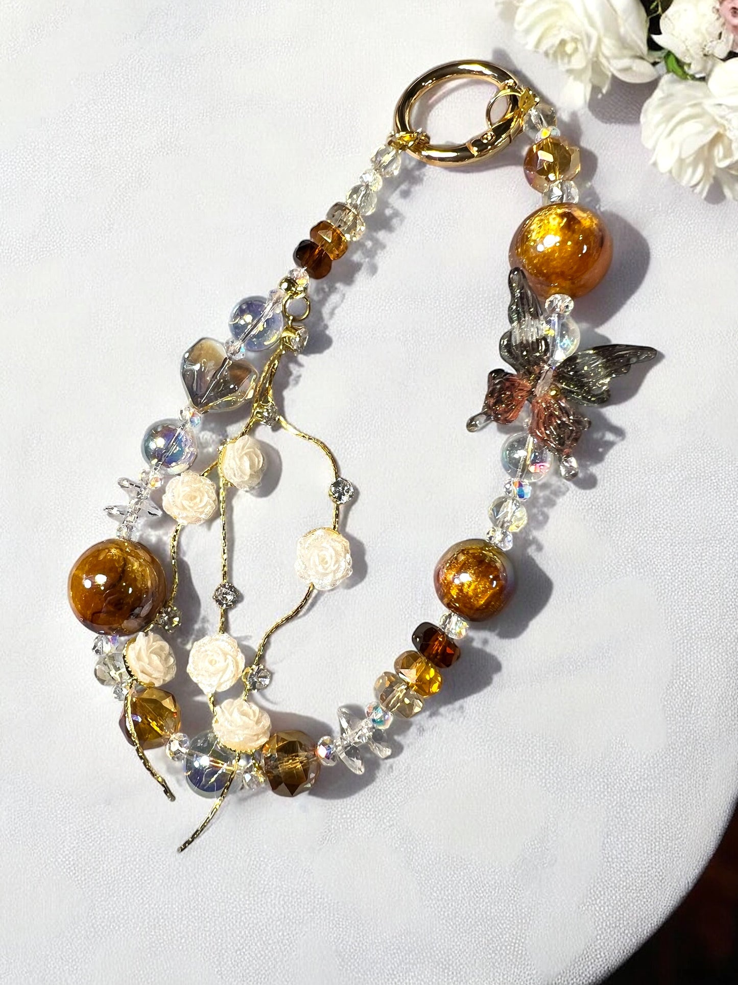 Handmade Phone Chain-Acrylic, Metal & Glass Beads with Resin