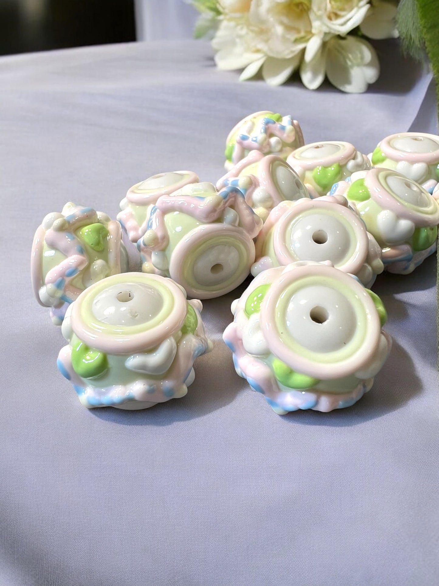 Hand-painted Beads (Lot of 3)| DIY| Hobbies| Crafts| Craft Items| Beading| Hand-Made|Pastel