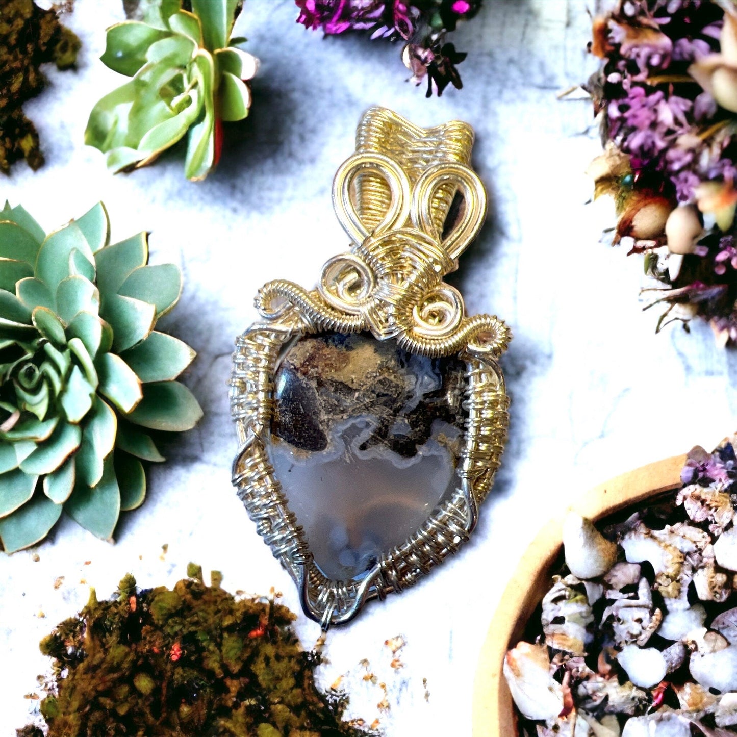 Moss Agate Cabochon Natural Stone Pendants
