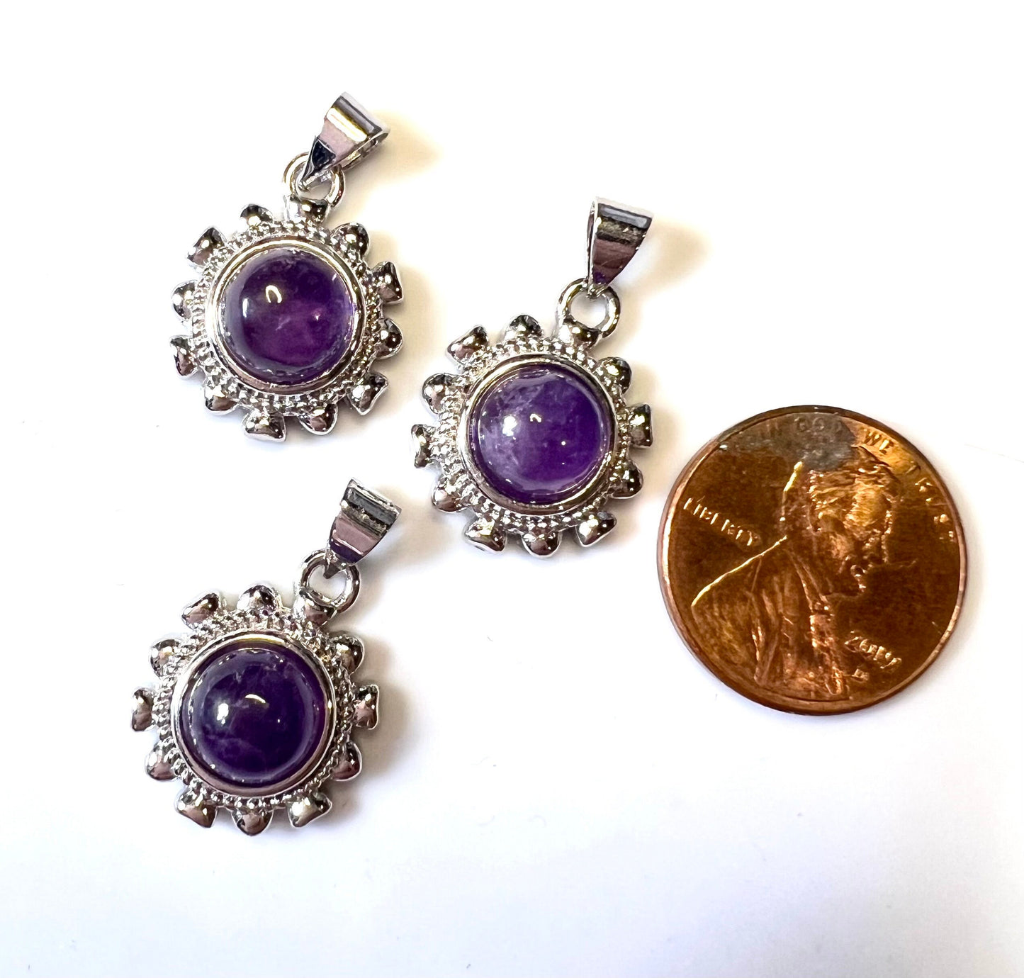 Small Flower, White copper with Amethyst Crystal Pendants