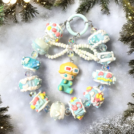 Handmade Phone Chain-Acrylic, Glass, and Metal with Collectible Character Charm