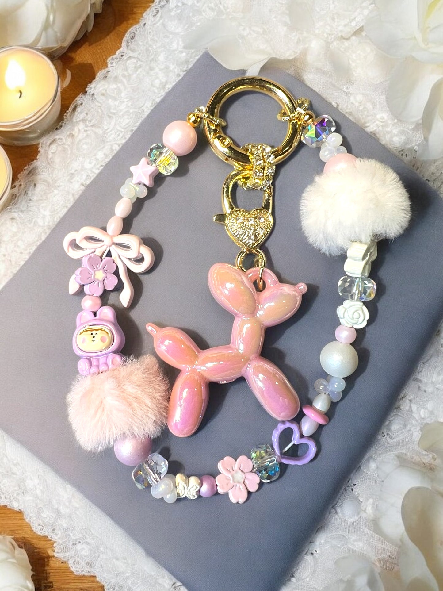 Mardi Gras Pearly Balloon Dog Pendants Large| DIY| Hobbies| Crafts| Craft Items| Beading| Hand-Made|Collectibles