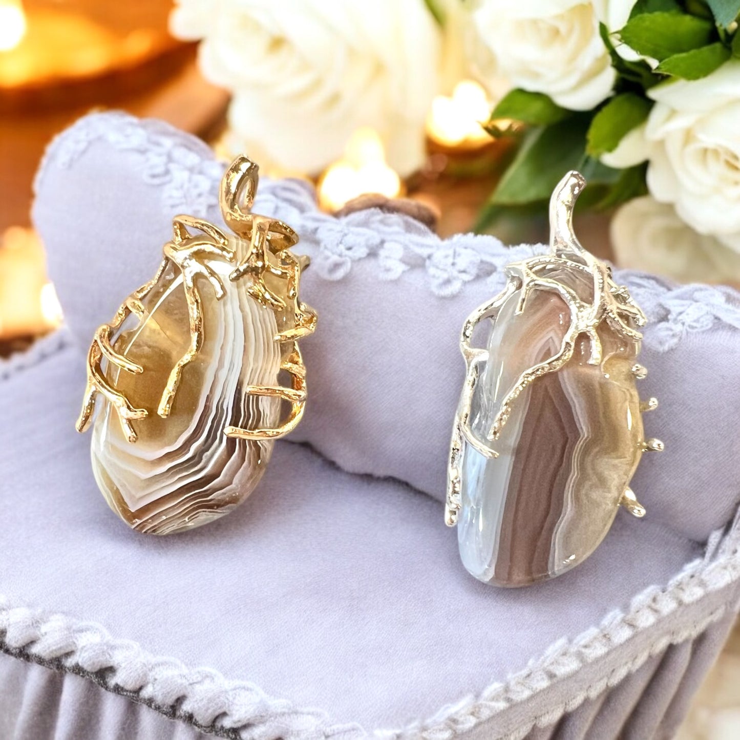 Botswana Agate wire wrapped Drop Pendants