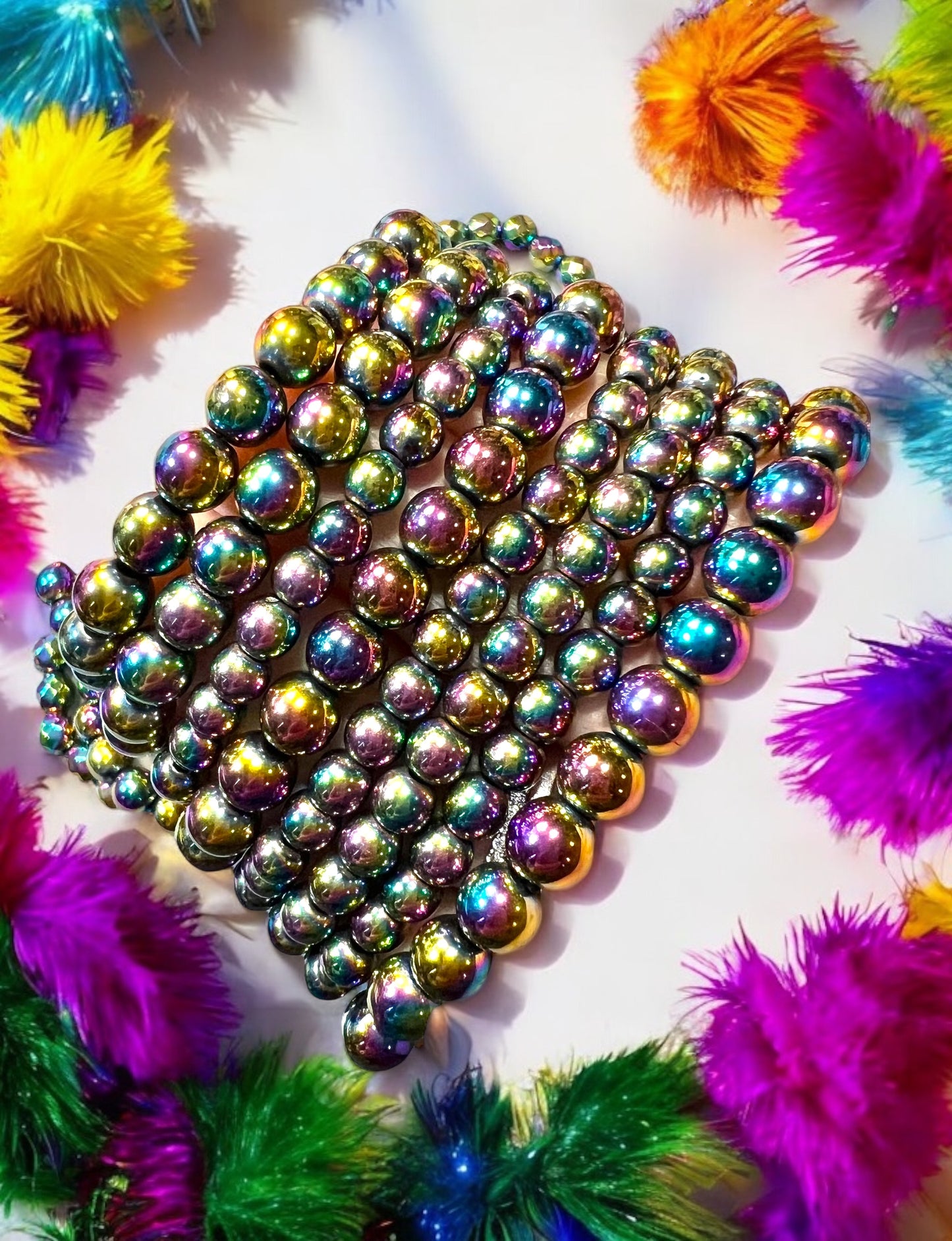 Aura Hematite MARDI GRAS DIY Crystal Kit to make 6 or 8mm Bracelet