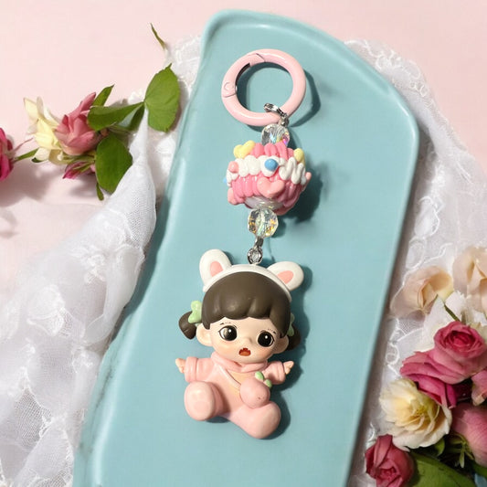 Handmade Acrylic key ring with Collectible Character Bead Key Ring