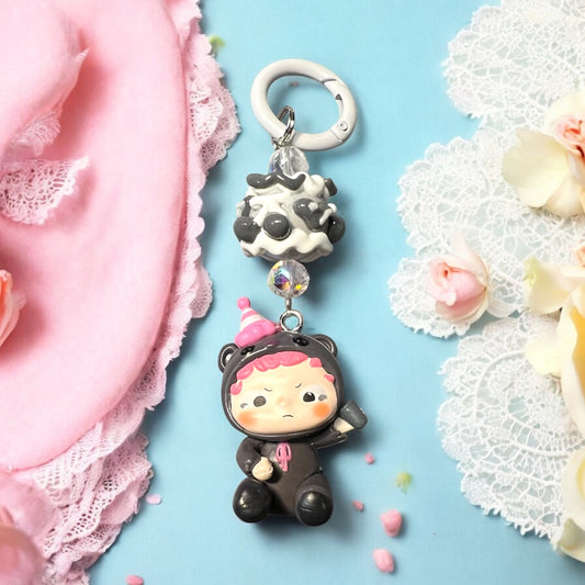 Handmade Acrylic key ring with Collectible Character Bead Key Ring