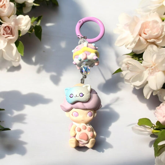 Handmade Acrylic key ring with Collectible Character Bead Key Ring