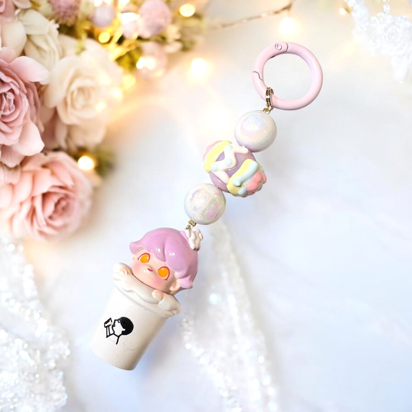 Handmade Acrylic with Collectible Dimoo Character Bead Key Ring