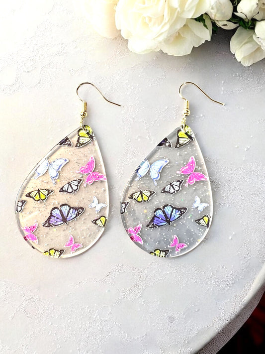 Spring Butterfly Teardrop Acrylic Earrings