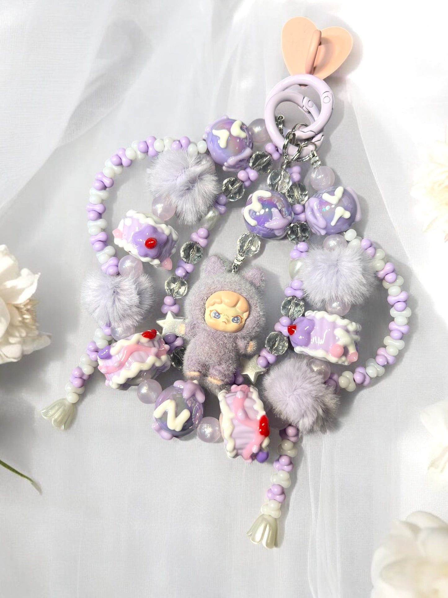 Handmade Phone Chain- Acrylic, Glass, and Metal with Collectible Character Charm