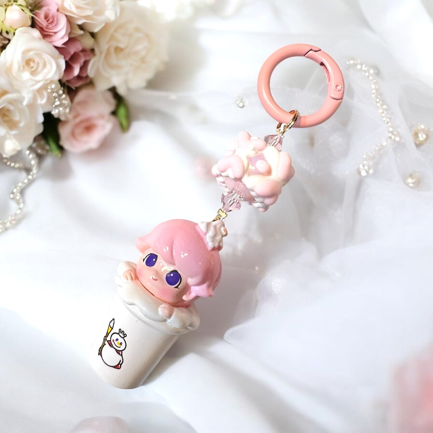 Handmade Acrylic with Collectible Dimoo Character Bead Key Ring