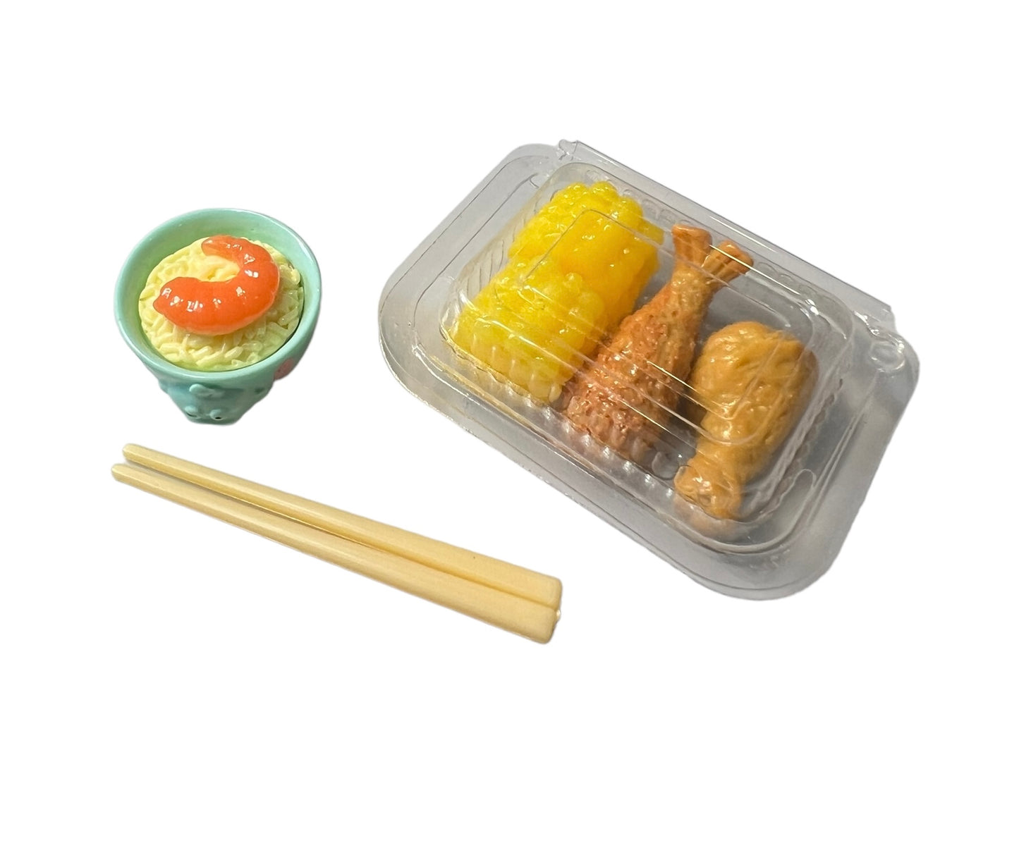 Miniature Corn and Fried Chicken Togo box key chain