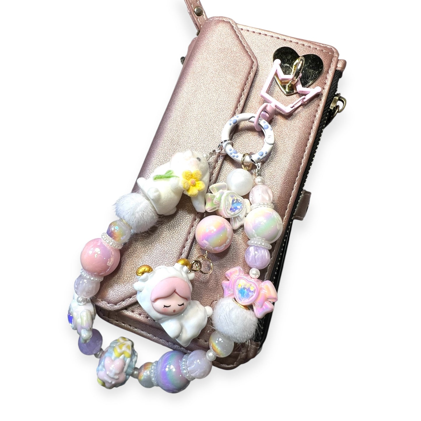 Handmade Phone Chain-Acrylic, Glass, and Metal with Collectible Character Charm