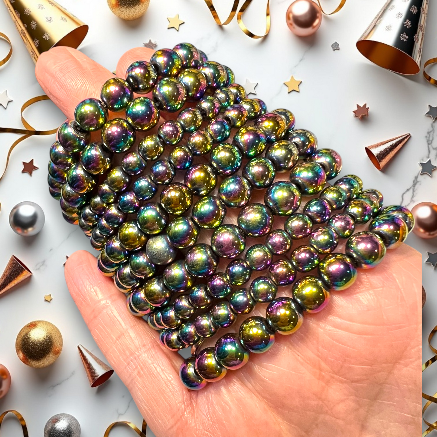 Mardi Gras Aura Hematite Crystal Bracelet