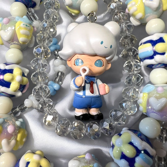 Handmade Phone Chain- Acrylic, Glass, and Metal with Collectible Character Charm