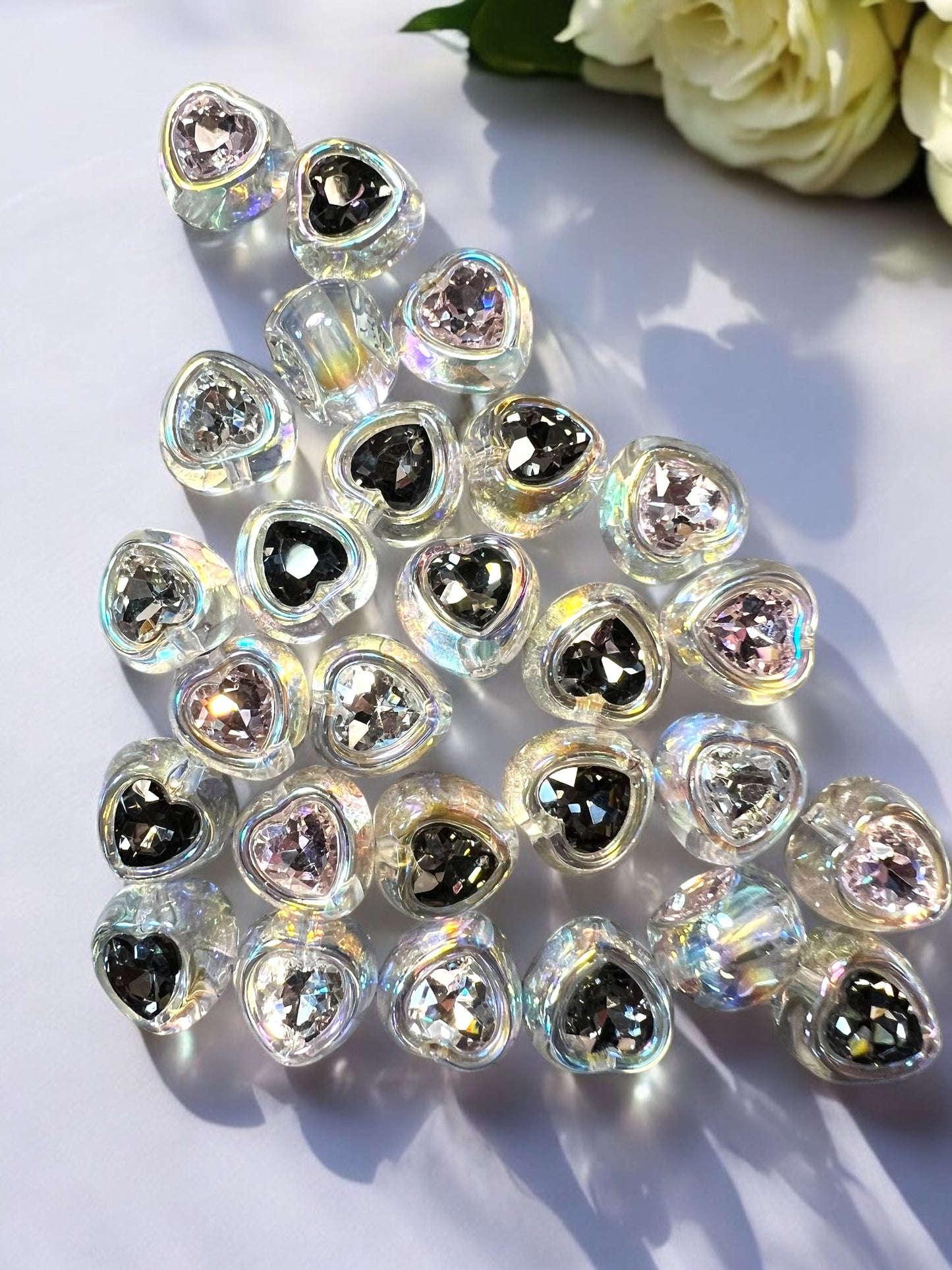 Acrylic Clear Aura Rhinestone Heart Beads (Lot of 5)| DIY| Hobbies| Crafts| Craft Items| Beading