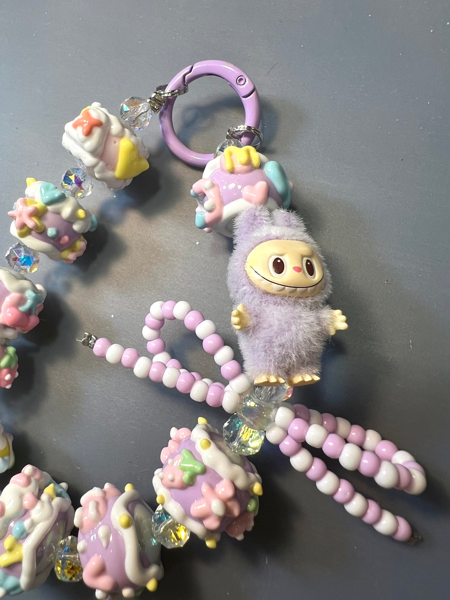 Handmade Phone Chain-Acrylic, Glass, and Metal with Collectible Character Charm