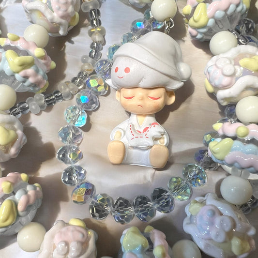 Handmade Phone Chain- Acrylic, Glass, and Metal with Collectible Character Charm