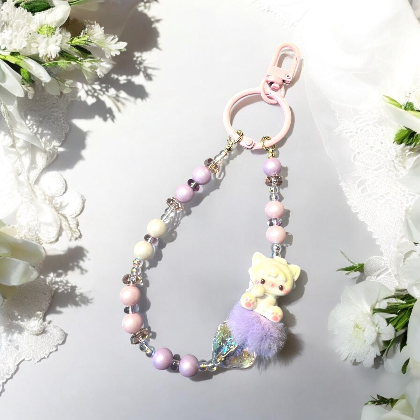 Handmade Phone Chain- Acrylic, Glass, and Metal with Collectible Character Charm