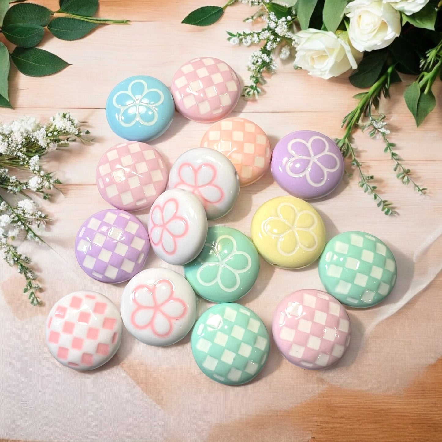 Acrylic High Quality Pastel Button Beads (Lot of 6)| DIY| Hobbies| Crafts| Craft Items| Beading| Hand-Made|Collectibles