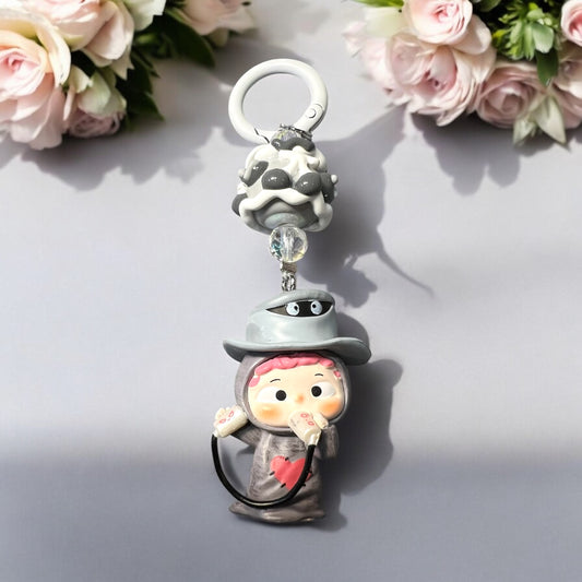 Handmade Acrylic key ring with Collectible Character Bead Key Ring