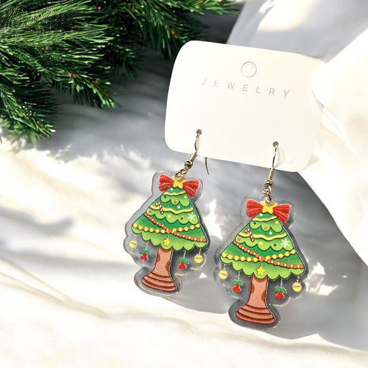 Christmas Tree with Bow Acrylic Earrings