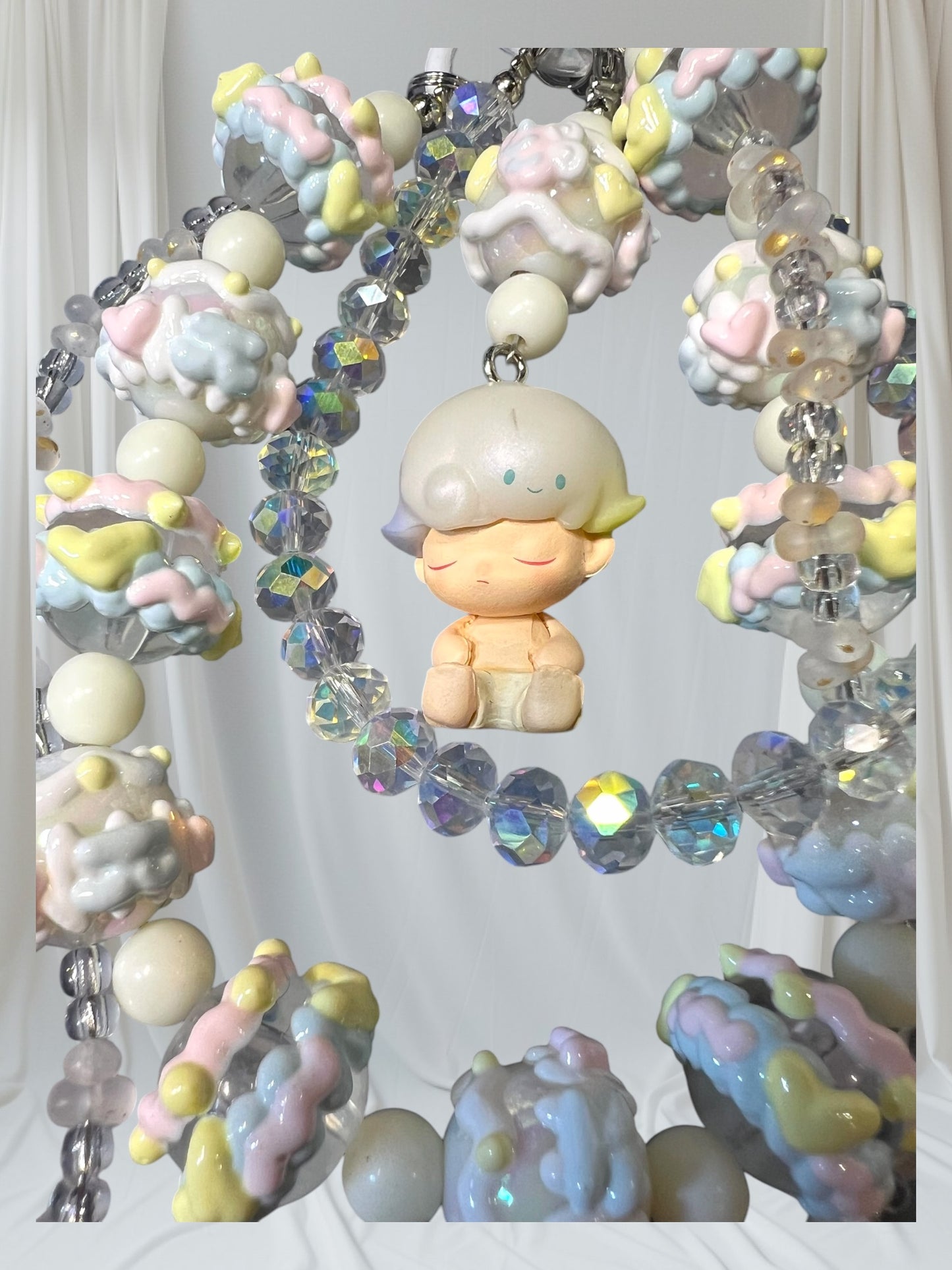 Handmade Phone Chain- Acrylic, Glass, and Metal with Collectible Character Charm