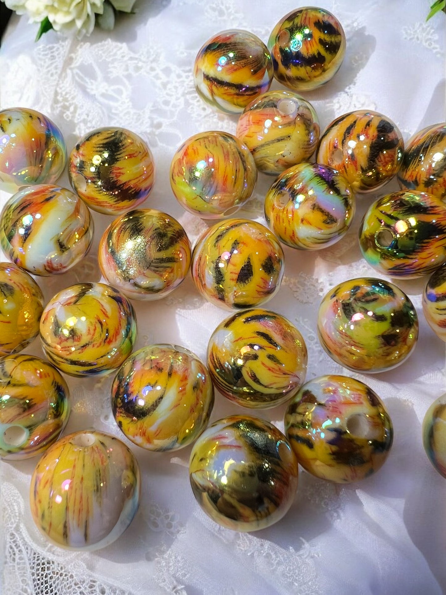 Tiger Print Acrylic Beads Size 17mm (Lot of 10)| DIY| Hobbies| Crafts| Craft Items| Beading| Hand-Made|Collectibles