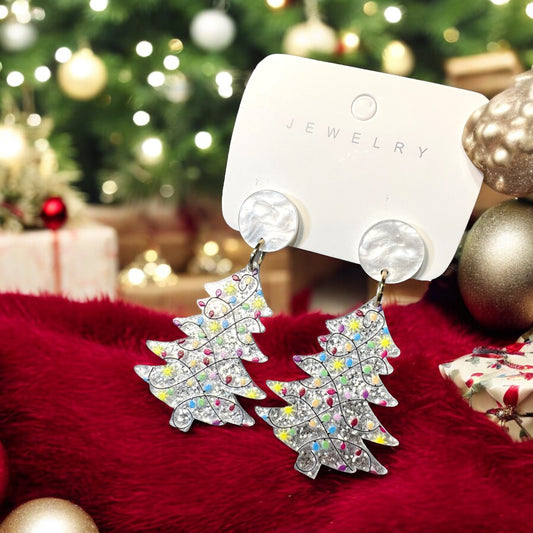 White Classic Christmas Tree Acrylic Earrings