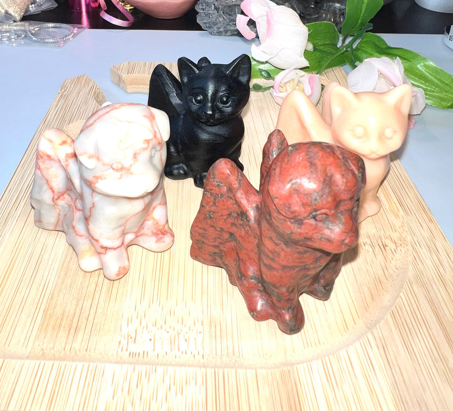 Angel Cat and Dogs Large Natural Stone carvings