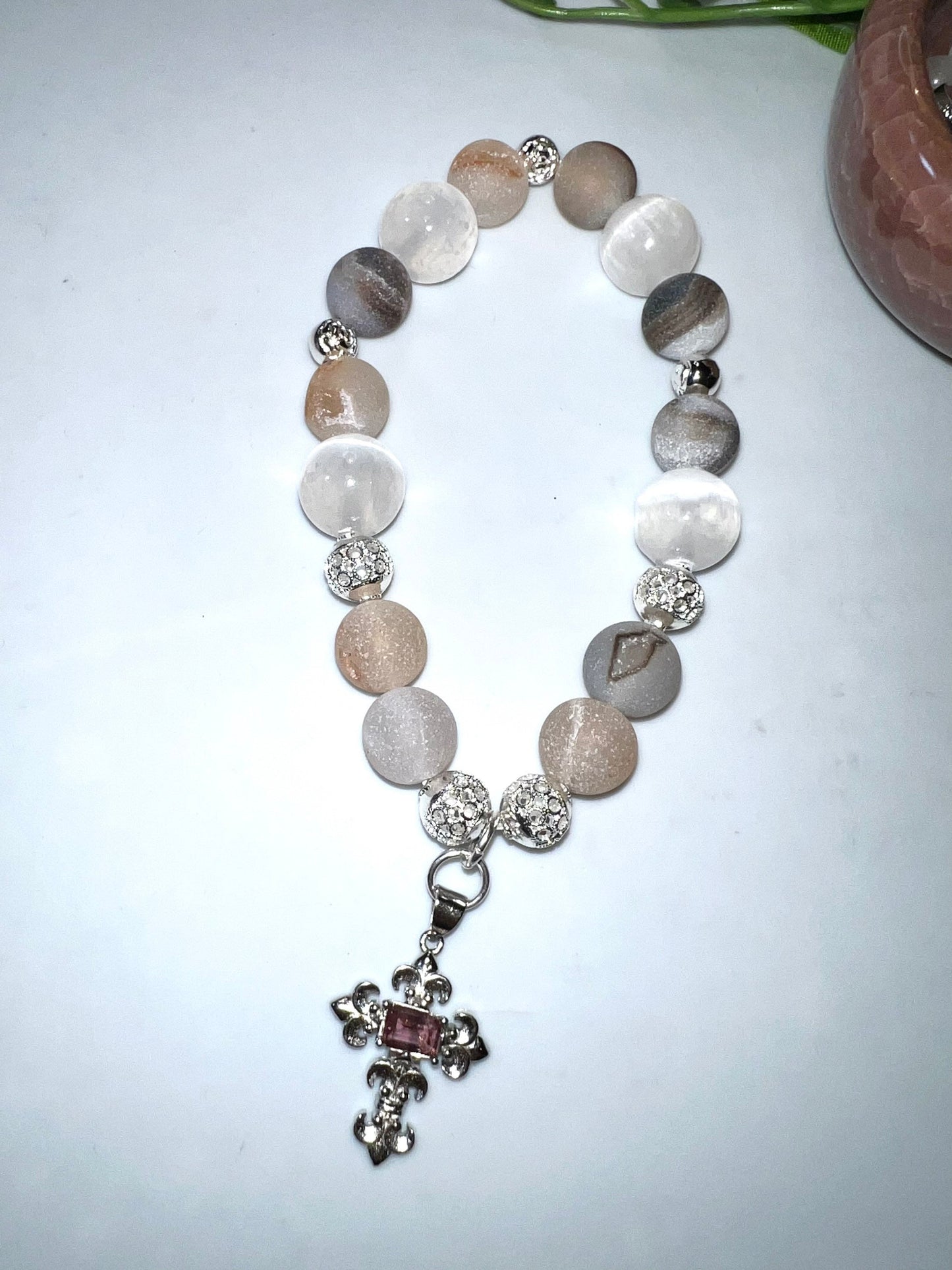 10mm Druzy Agate and Selenite Bracelet