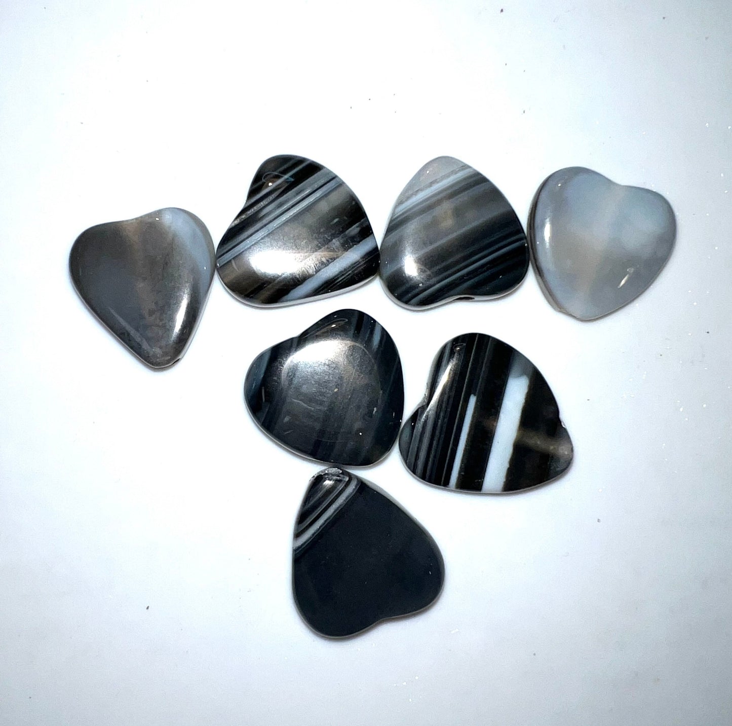 Agate Black Hearts, with Drilled holes