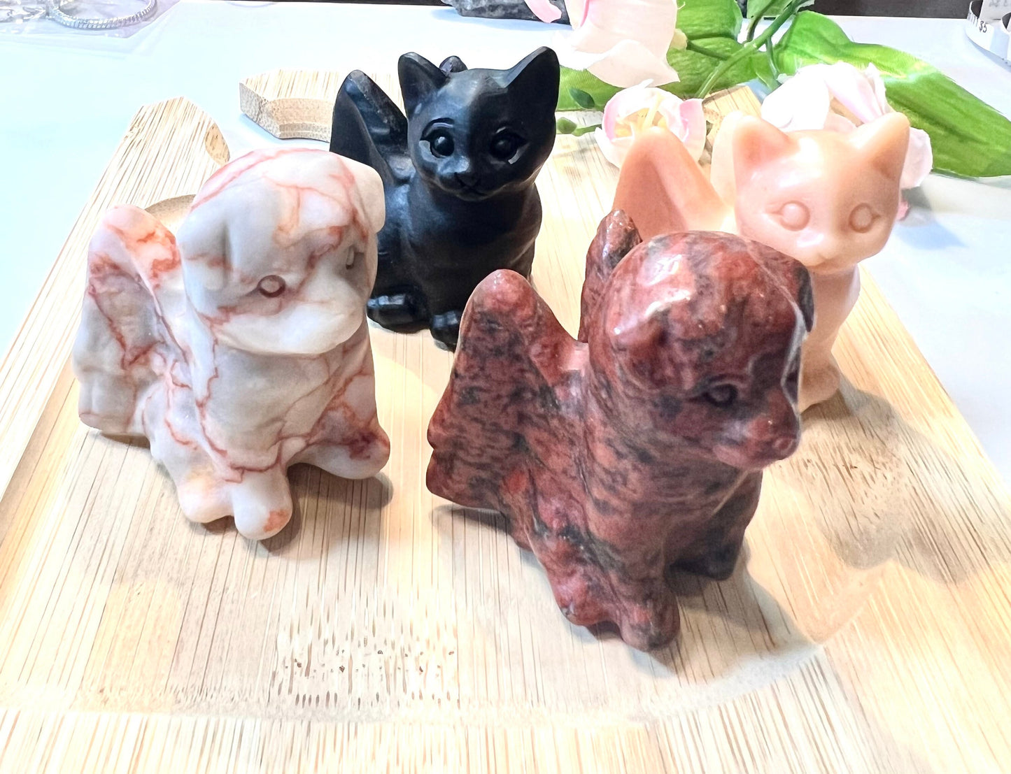 Angel Cat and Dogs Large Natural Stone carvings