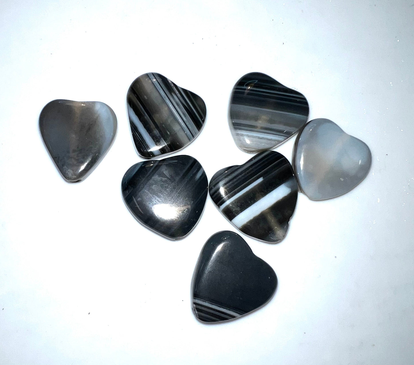 Agate Black Hearts, with Drilled holes