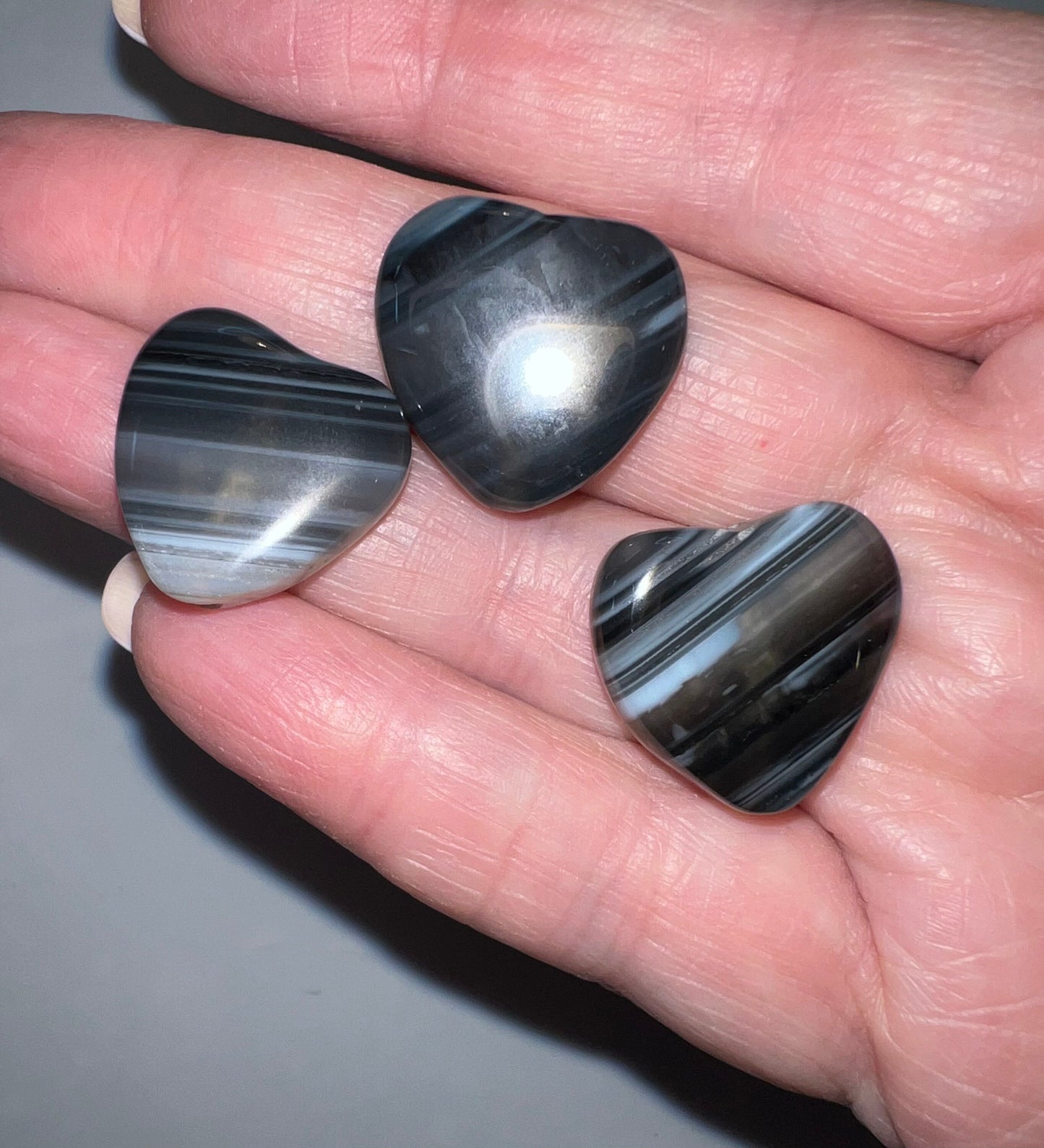 Agate Black Hearts, with Drilled holes