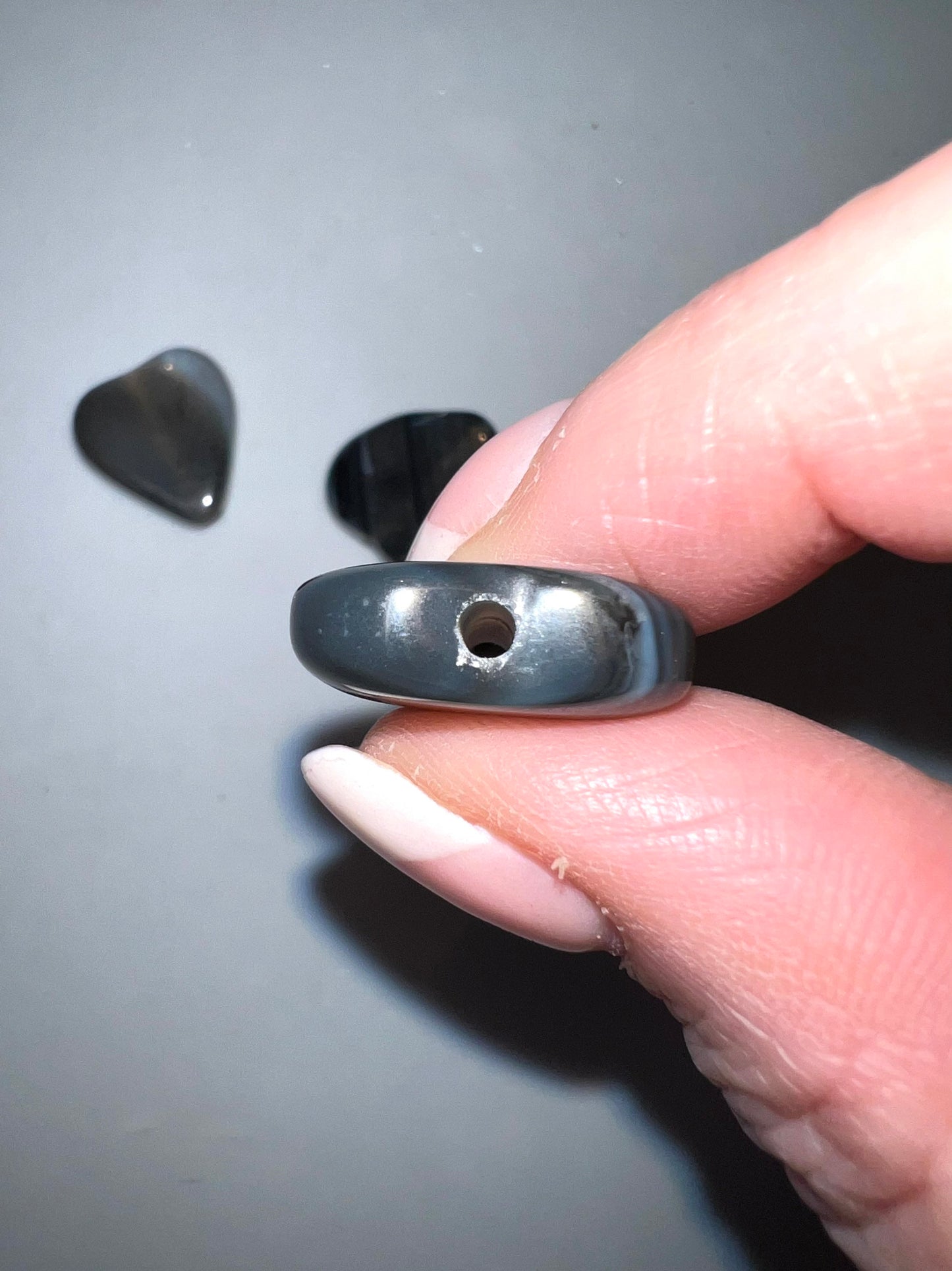 Agate Black Hearts, with Drilled holes