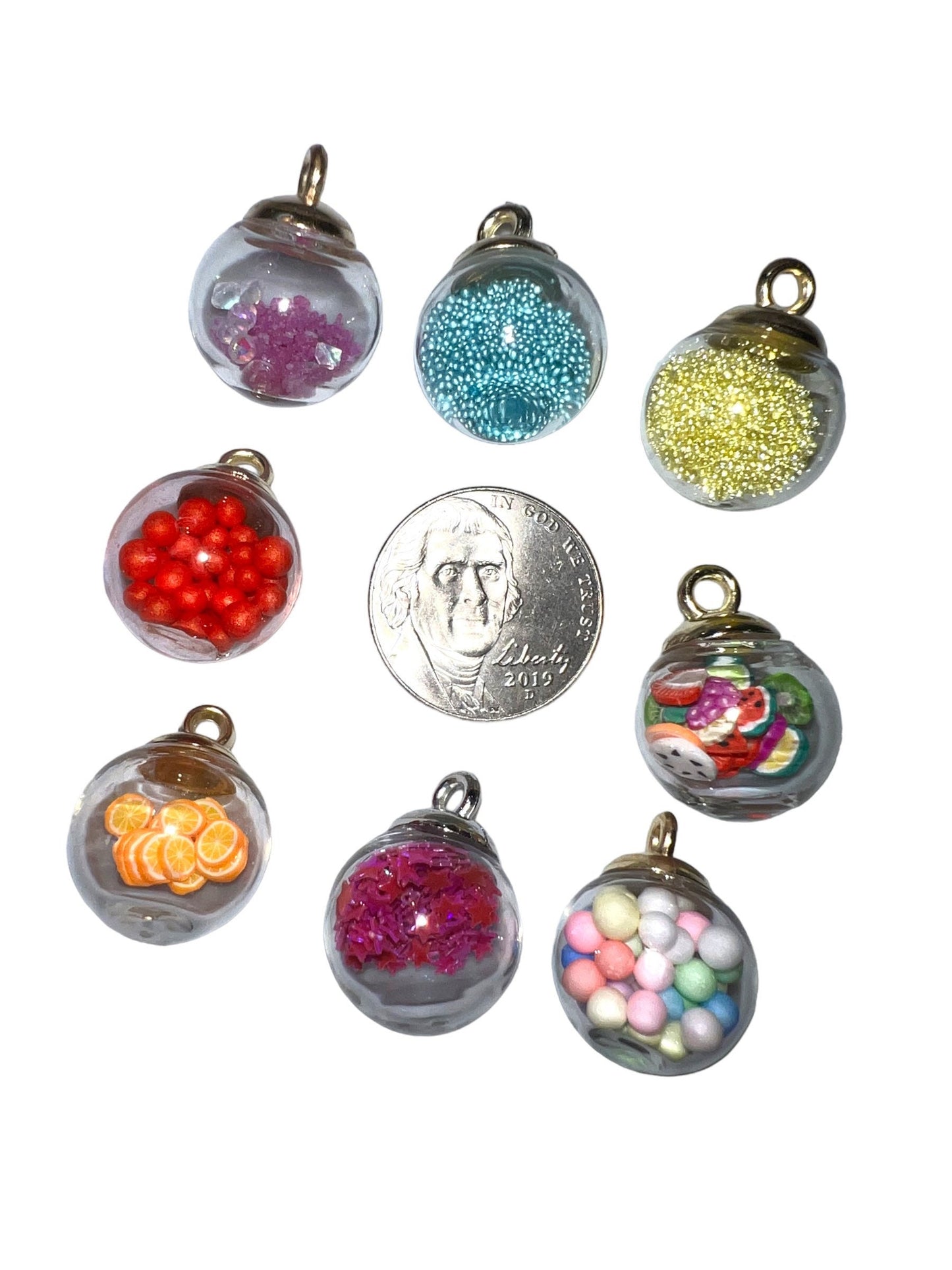 Glass Mini Bulbs filled with various Charms