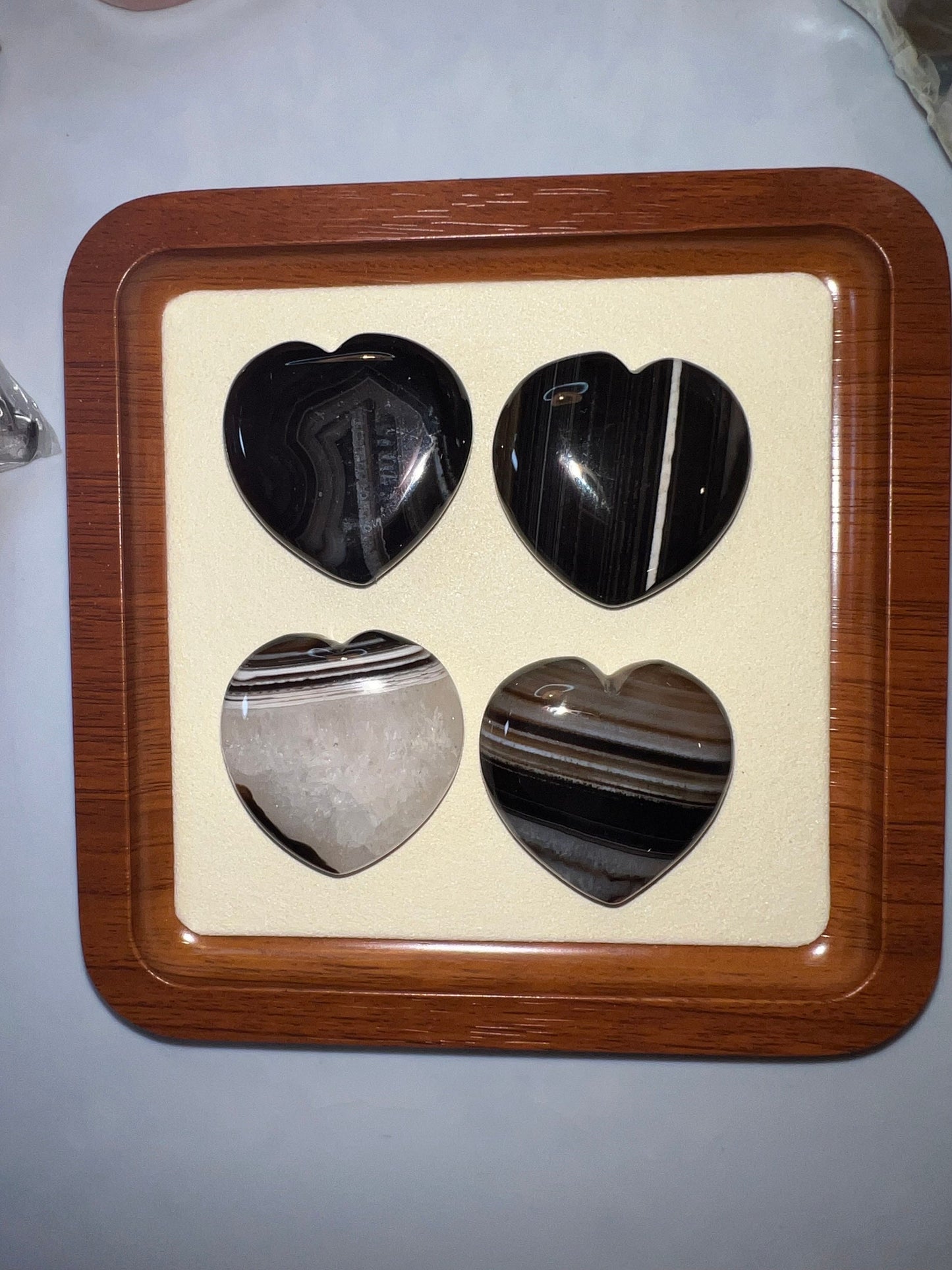 Heart Shaped Black Banded Agate Carvings