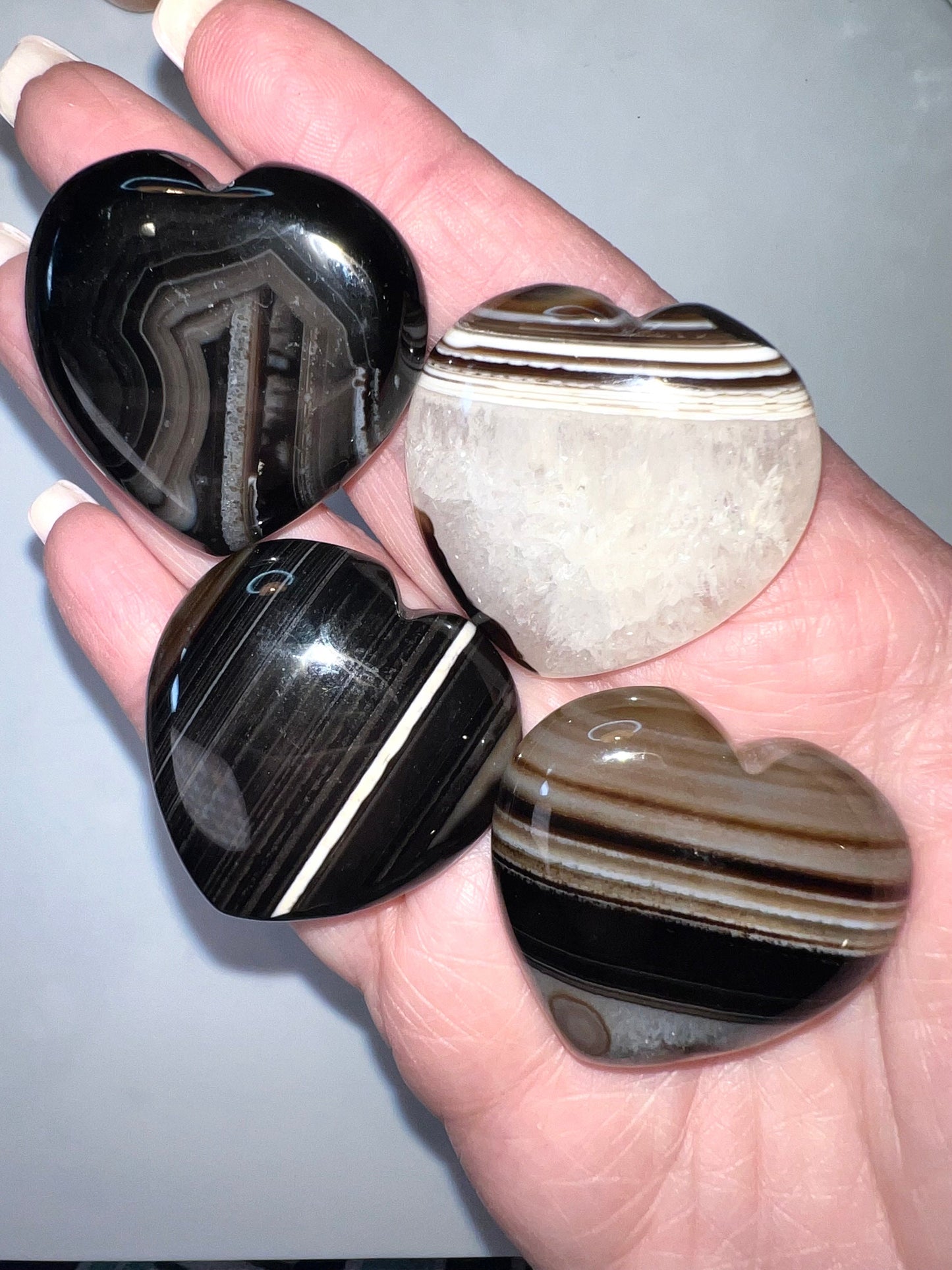 Heart Shaped Black Banded Agate Carvings