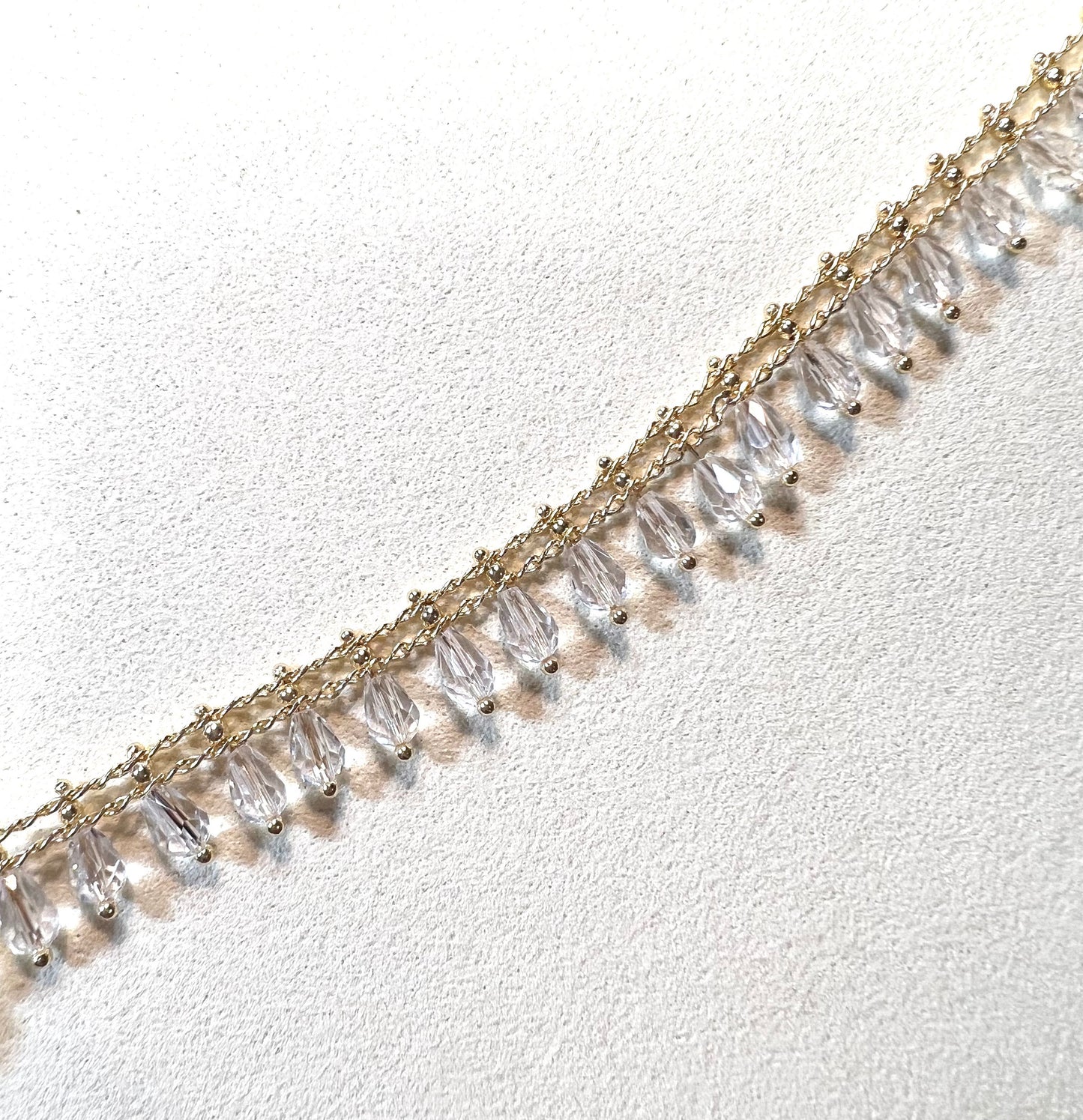 Clear Zircon Crystals on a  Gold Chain