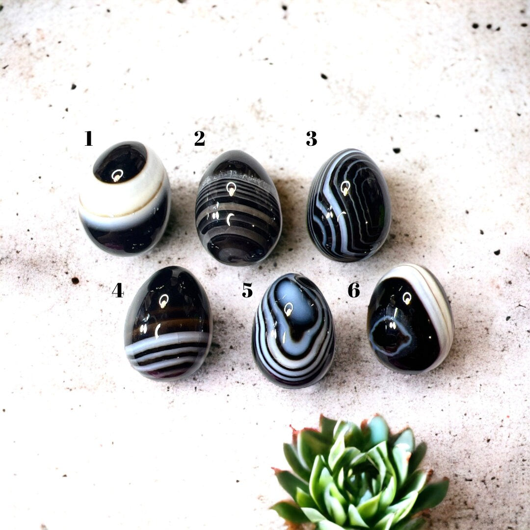 Black Banded Agate Egg Carvings