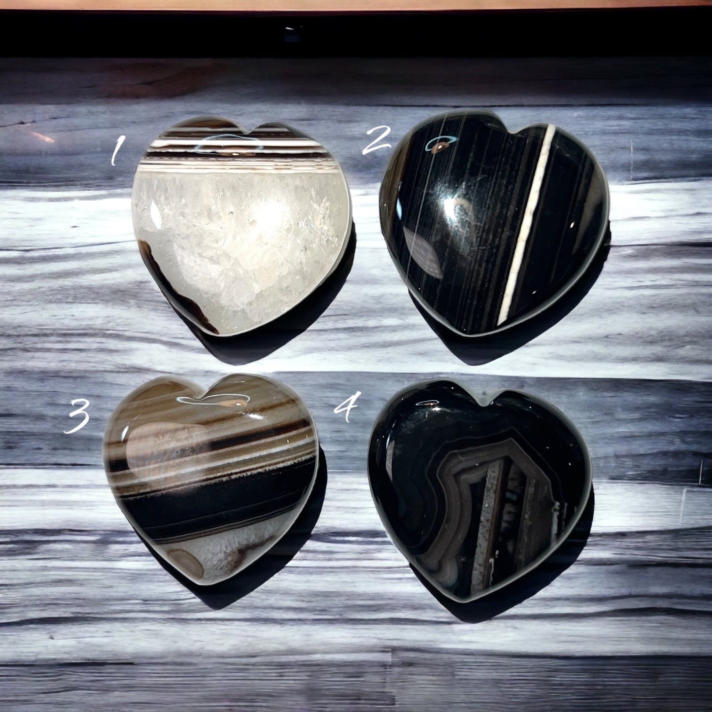 Heart Shaped Black Banded Agate Carvings