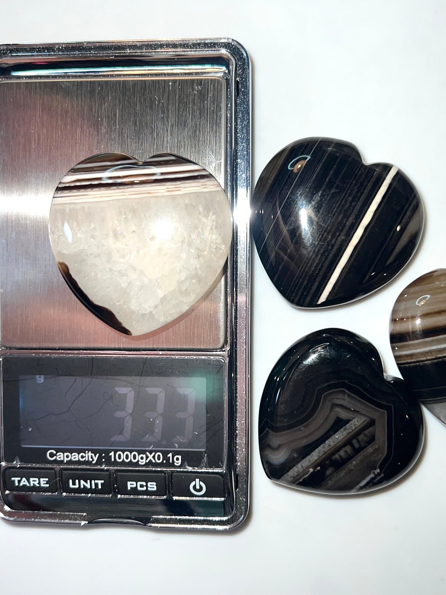 Heart Shaped Black Banded Agate Carvings