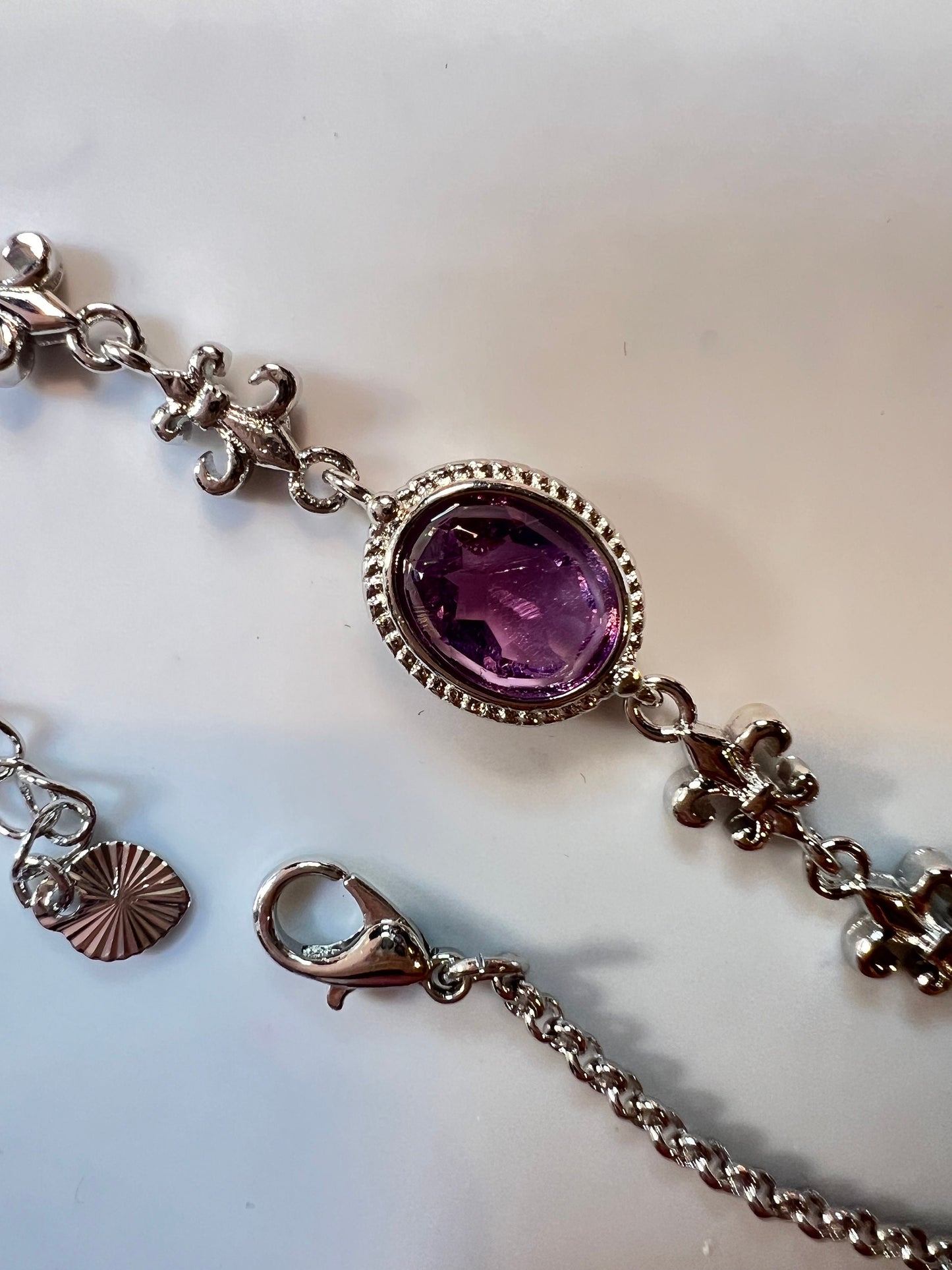 Amethyst Crystal Bracelet with Fleur de lis