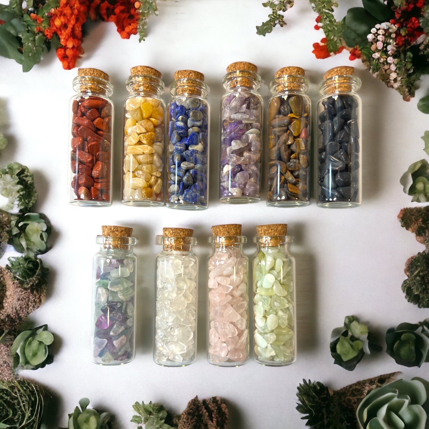 Glass Wish jars filled with various Crystal Chips