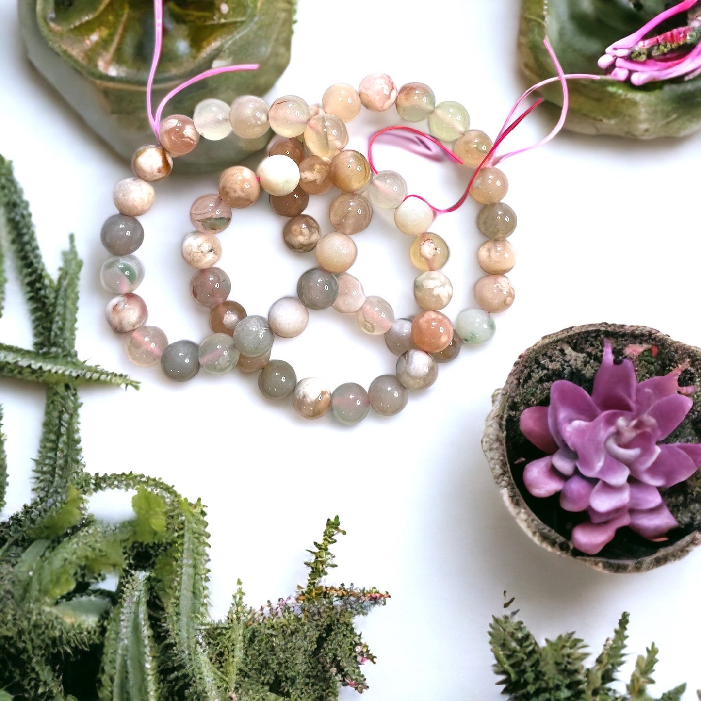 Green Flower Agate Crystal Bracelet