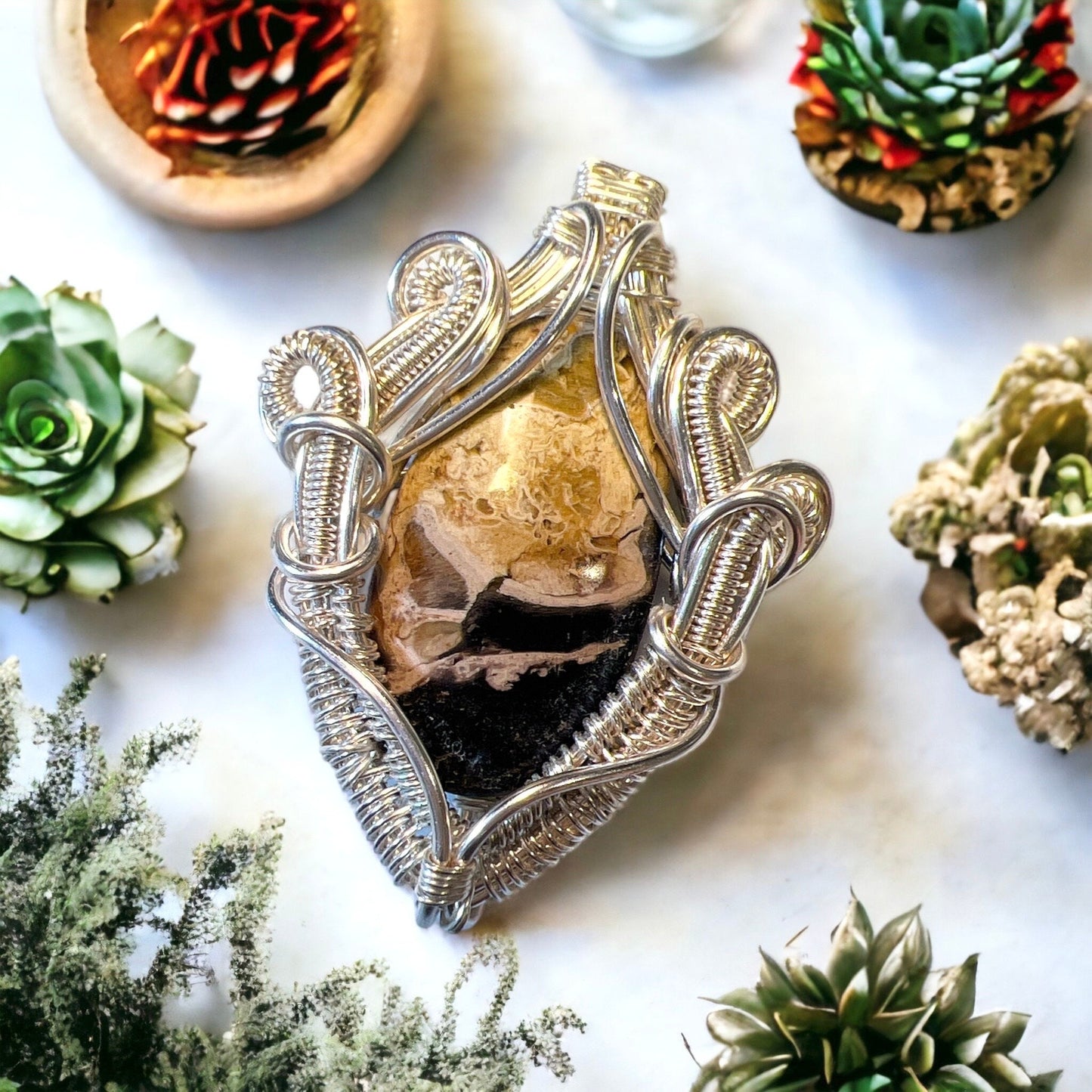 Palm Root Cabochon Natural Stone Pendants