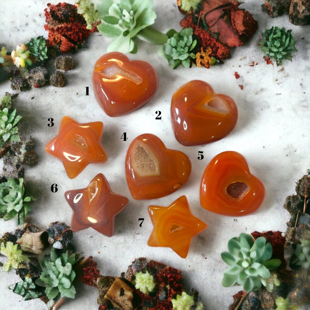 Carnelian Druzy Banded Agate Carvings